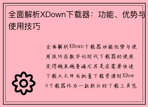 全面解析XDown下载器：功能、优势与使用技巧